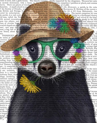 Framed Badger and Flower Glasses Print