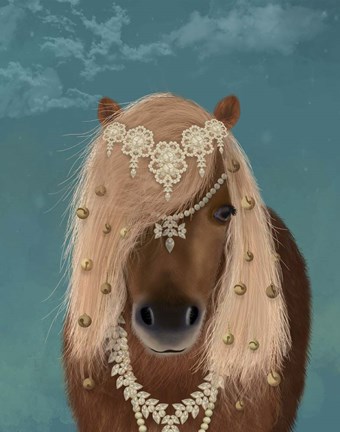 Framed Horse Brown Pony with Bells, Portrait Print