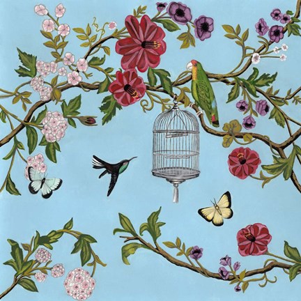 Framed Bird Song Chinoiserie I Print