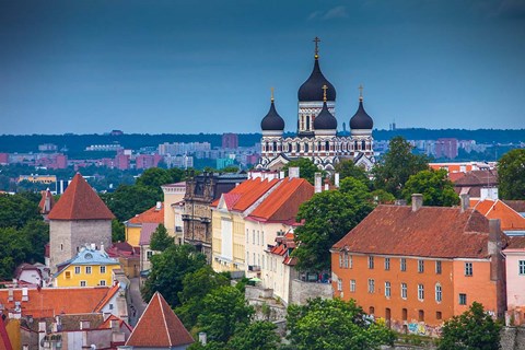 Framed Estonia, Tallinn Alexander Nevsky Cathedral And City Overview Print