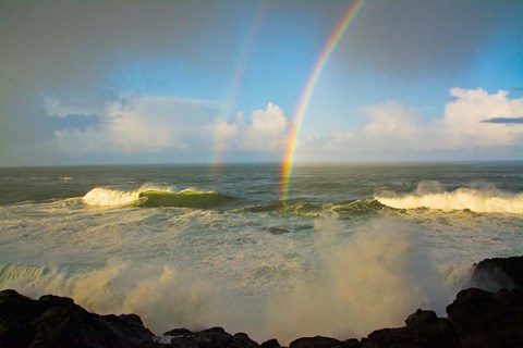 Framed Double Rainbow Over Depoe Bay, Oregon Print