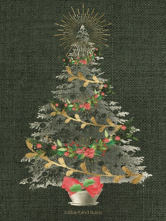 Framed Burlap Christmas Tree Print