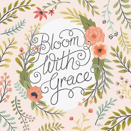 Framed Retro Garden II - Bloom with Grace Pale Blush Print