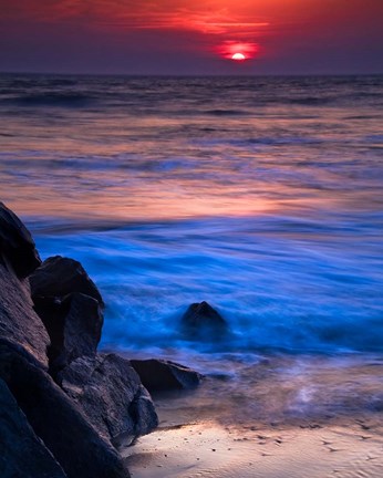Framed Sunset Reflection on Beach 4, Cape May, NJ Print