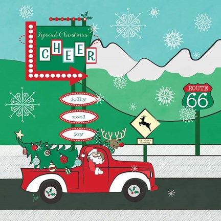 Framed Retro Santa Driving II Print