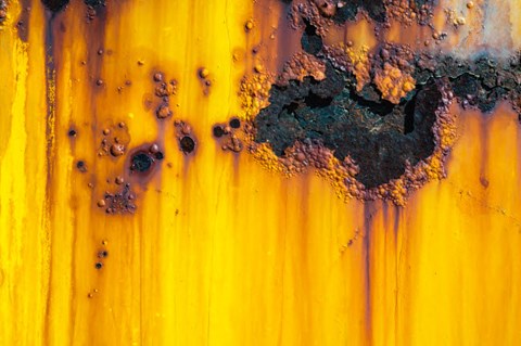 Framed Details Of Rust And Paint On Metal 4 Print