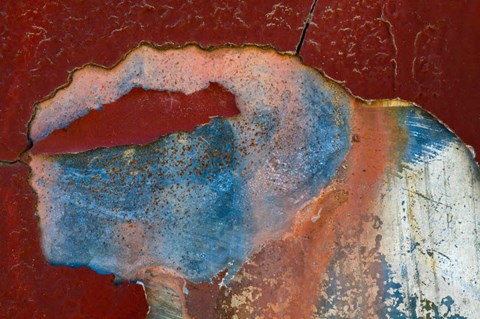 Framed Details Of Rust And Paint On Metal 15 Print