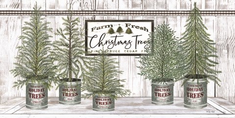 Framed Galvanized Pots White Christmas Trees II Print