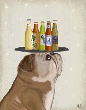 Framed English Bulldog Beer Lover Print
