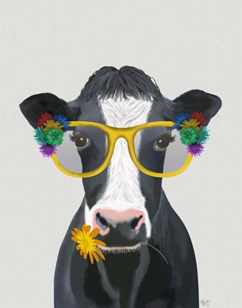 Framed Cow and Flower Glasses Print