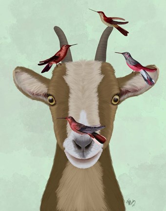 Framed Goat and Red Birds Print