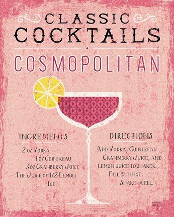 Framed Classic Cocktails Cosmopolitan Pink Print