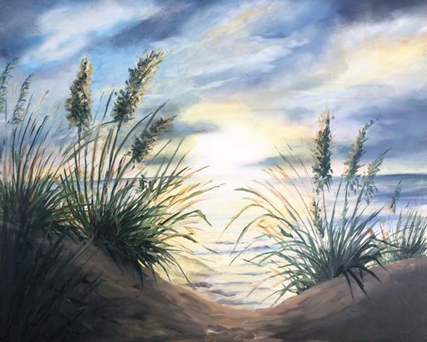 Framed Coastal Sunrise Oil Painting square Print