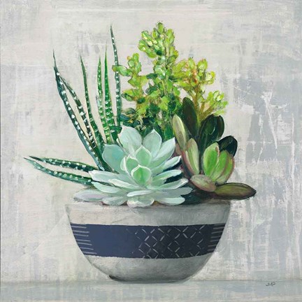 Framed Succulent Still Life II Navy Print