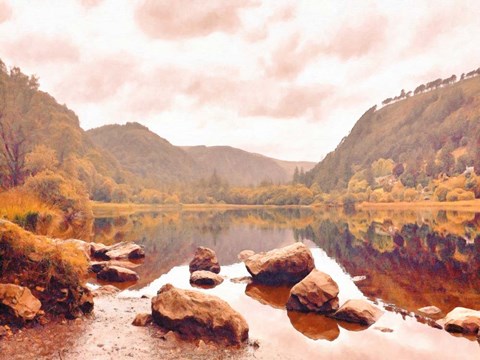 Framed Lakeside in Autumn Print