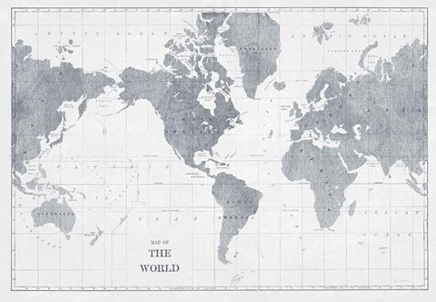 Framed World Map Gray No Words Print