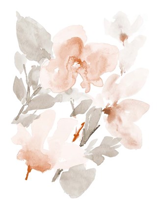 Framed Peach Tranquil Florals II Print