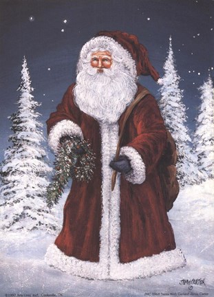 Framed Santa with Garland Print