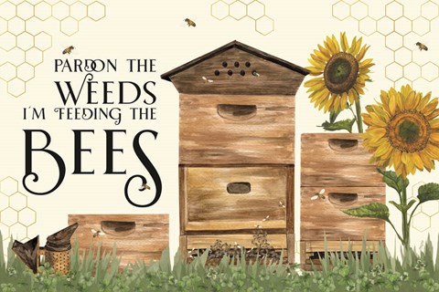 Framed Honey Bees &amp; Flowers Please landscape I-Pardon the Weeds Print