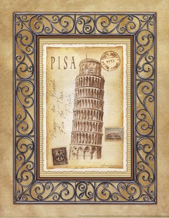 Framed Pisa Postcard Print