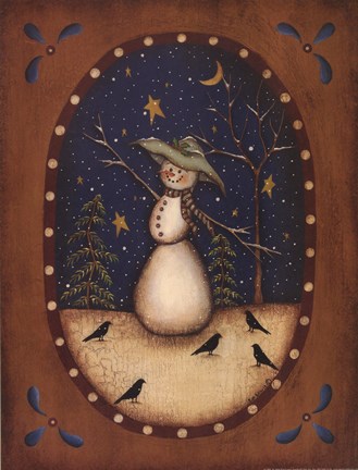 Framed Snowman with Crows Print