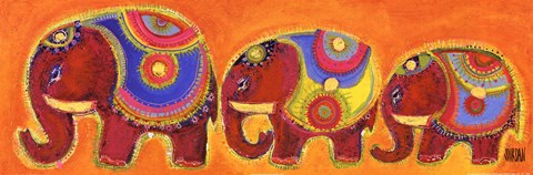 Framed Famille Elephants En Rouge Print