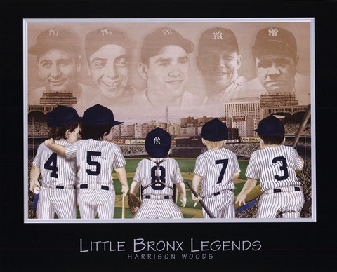Framed Little Bronx Legends - Ruth, Gehrig, Mantle, DiMaggio, Berra Print