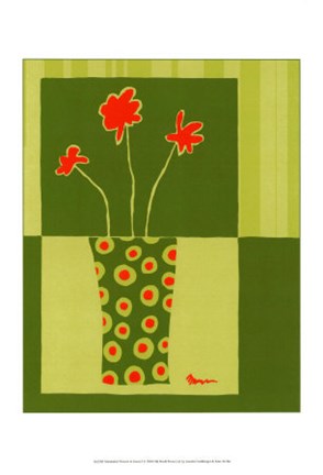 Framed Minimalist Flowers in Green I Print