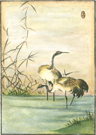 Framed Oriental Cranes II Print
