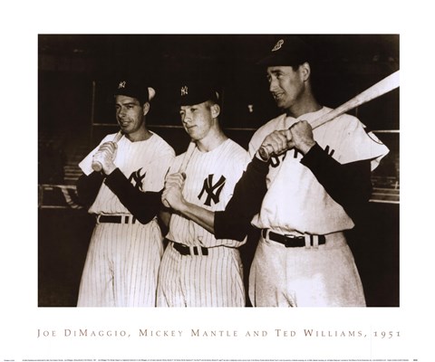 Framed Joe DiMaggio, Mickey Mantle &amp; Ted Williams, 1951 Print
