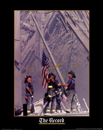 Framed Firemen Raising the Flag at World Trade Center Print
