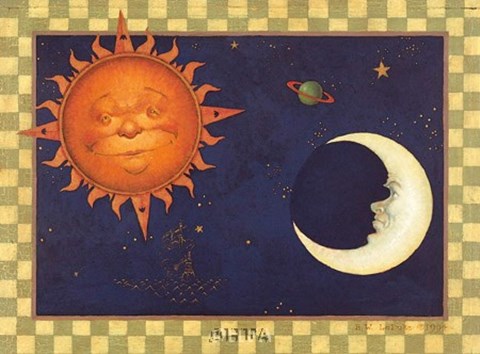 Framed Sun &amp; Moon &amp; Stars Print