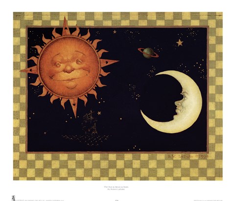 Framed Sun &amp; Moon &amp; Stars Print