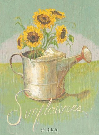 Framed Watering Can with Sunflowers Print