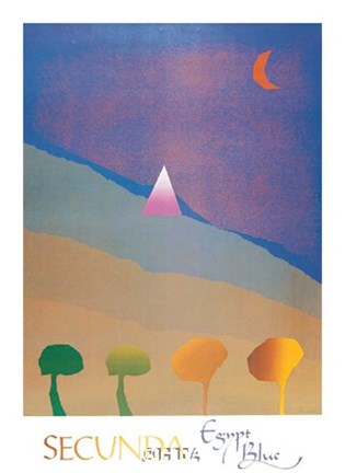 Framed Egypt Blue/One Moon/Four Trees Print