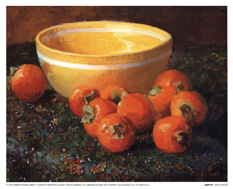 Framed Yellow Bowl With Persimmons Print