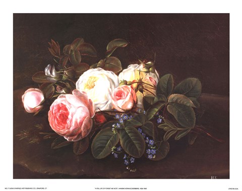 Framed Still Life with Roses and Forget-Me-Nots Print