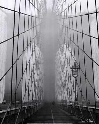 Framed Foggy Day on Brooklyn Bridge Print