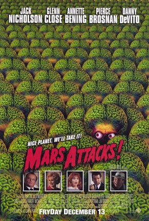 Framed Mars Attacks Green Brain Aliens Print