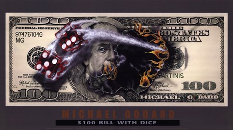 Framed $100 Bill with Dice Print