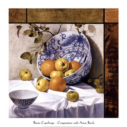 Framed Composition with Asian Bowls (Contemporary Still-Life #6) Print
