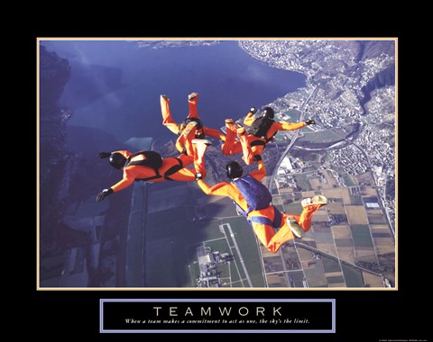 Framed Teamwork - Skydivers Print