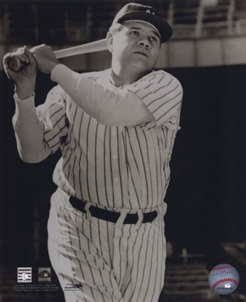 Framed Babe Ruth -Bat over shoulder, posed sepia Print