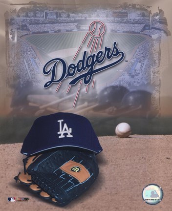 Framed Los Angeles Dodgers - &#39;05 Logo / Cap and Glove Print