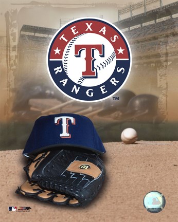 Framed Texas Rangers - &#39;05 Logo / Cap and Glove Print