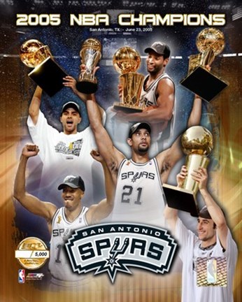 Framed &#39;04 - &#39;05 Spurs NBA Champions / Composite &quot;PF GOLD&quot; (Limited Edition) Print