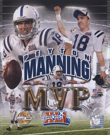 Framed Peyton Manning Super Bowl XLI MVP Photo File Gold Composite Print
