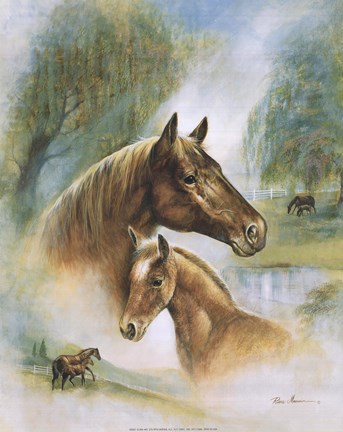 Framed Brown Mare And Fowl Print