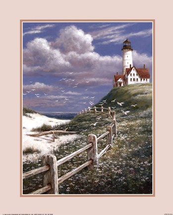 Framed Lighthouse With Fence Print