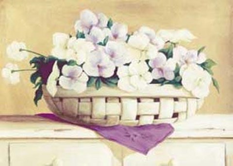 Framed White Purple Flowers In Basket Print